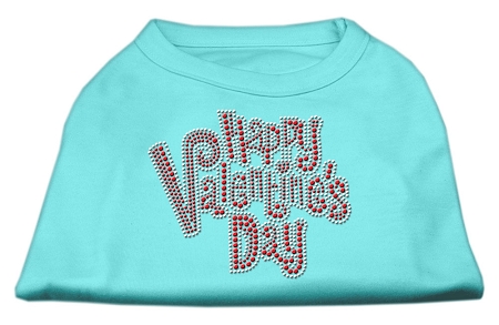 Happy Valentines Day Rhinestone Dog Shirt Aqua XS