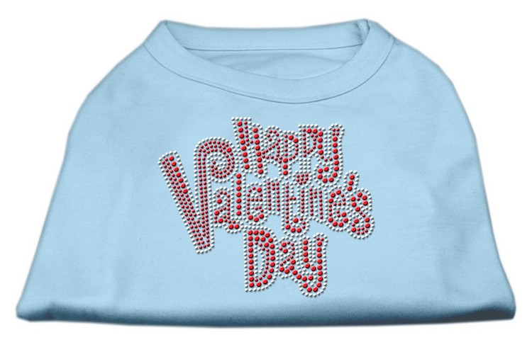 Happy Valentines Day Rhinestone Dog Shirt Baby Blue XL