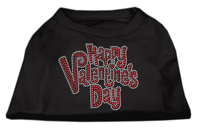 Happy Valentines Day Rhinestone Dog Shirt Black Lg