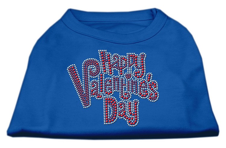 Happy Valentines Day Rhinestone Dog Shirt Blue XS