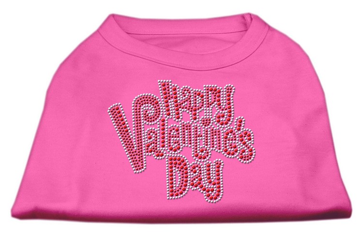 Happy Valentines Day Rhinestone Dog Shirt Bright Pink XS