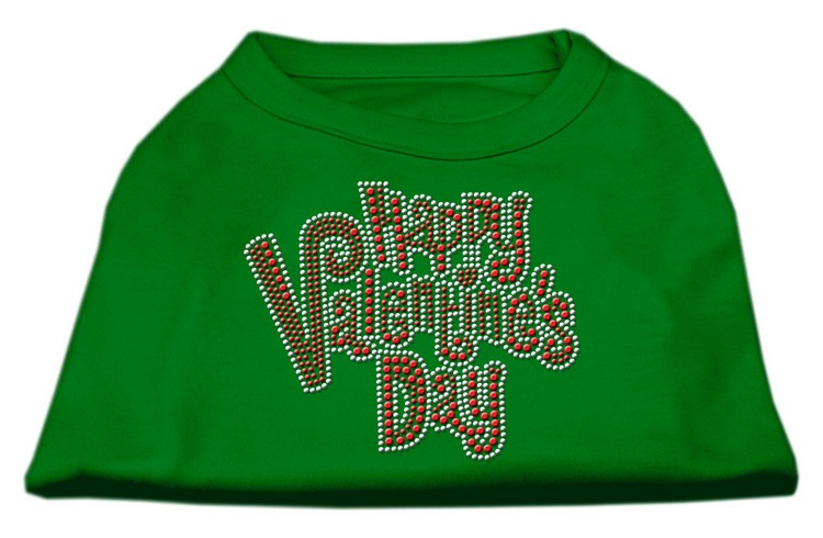 Happy Valentines Day Rhinestone Dog Shirt Emerald Green XS