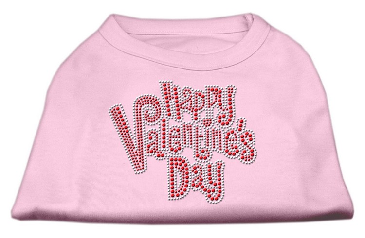 Happy Valentines Day Rhinestone Dog Shirt Light Pink XS