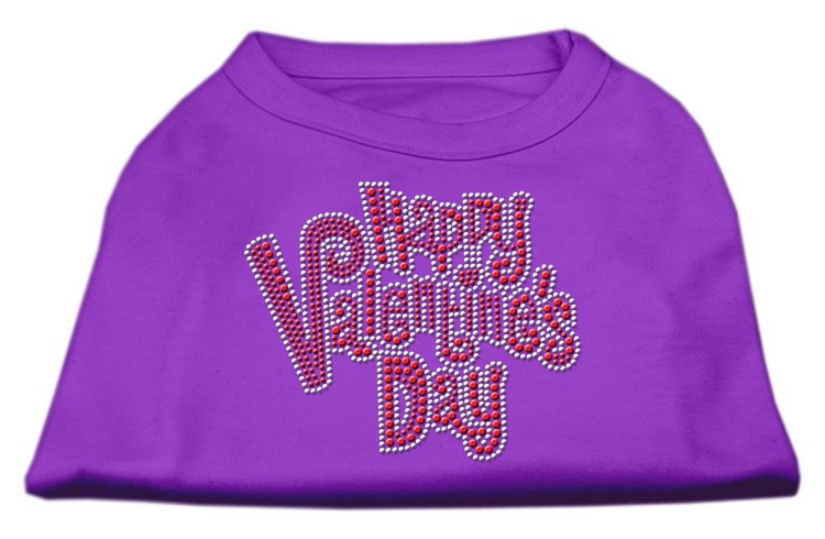 Happy Valentines Day Rhinestone Dog Shirt Purple Lg