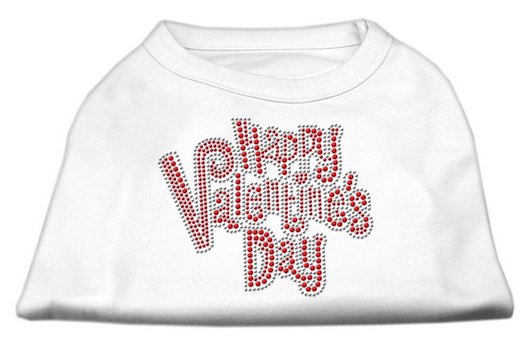 Happy Valentines Day Rhinestone Dog Shirt White XS