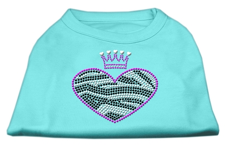 Zebra Heart Rhinestone Dog Shirt Aqua Lg