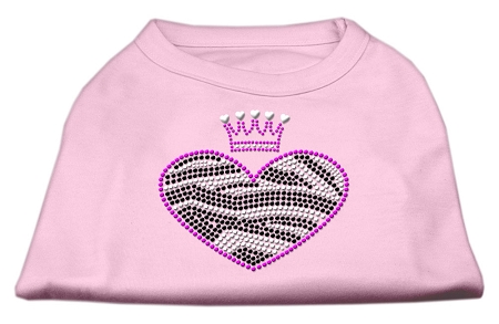 Zebra Heart Rhinestone Dog Shirt Light Pink Lg