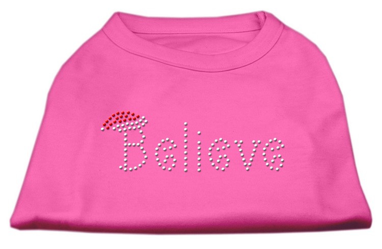 Believe Rhinestone Shirts Bright Pink M