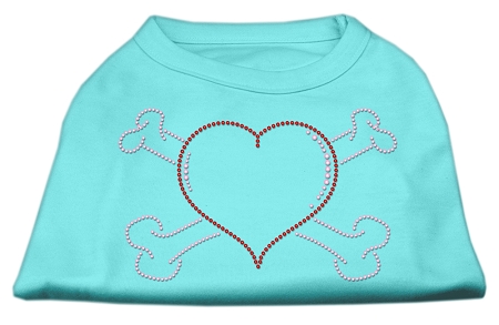 Heart and Crossbones Rhinestone Shirts Aqua XS