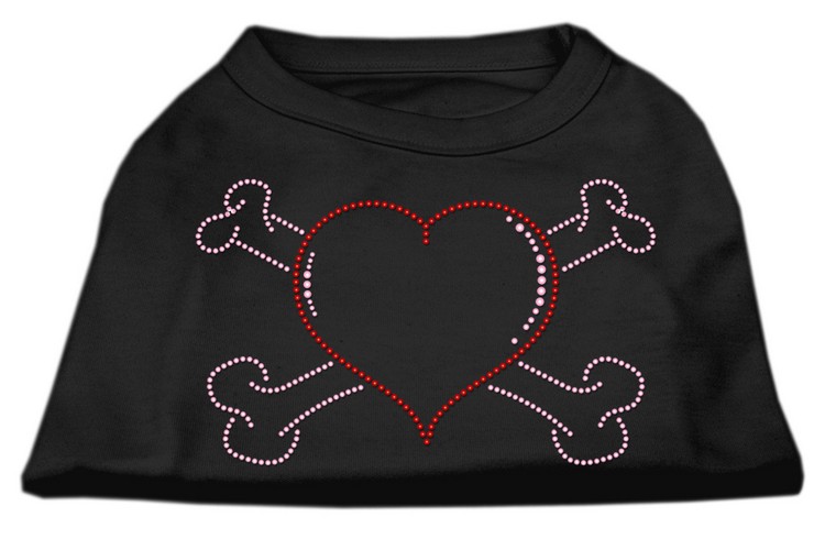 Heart and Crossbones Rhinestone Shirts Black XS