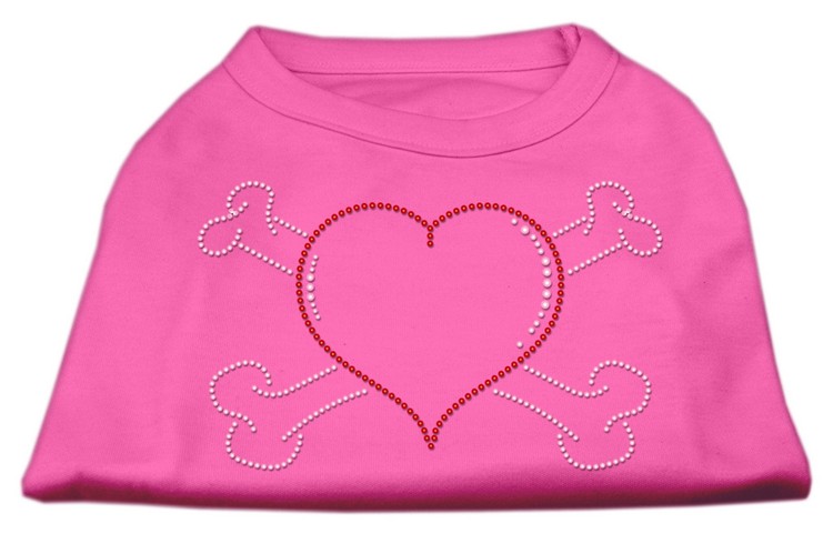 Heart and Crossbones Rhinestone Shirts Bright Pink XS