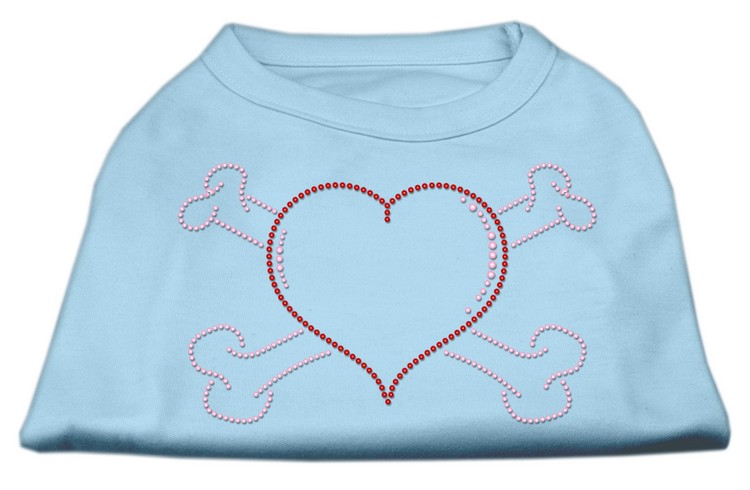 Heart and Crossbones Rhinestone Shirts Baby Blue XXXL