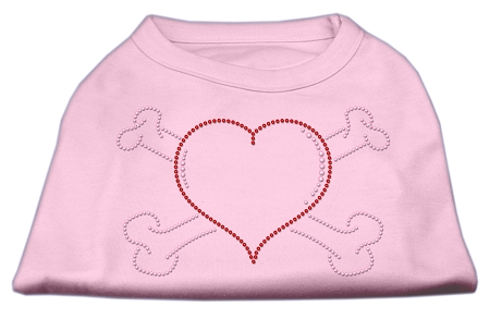 Heart and Crossbones Rhinestone Shirts Light Pink XS