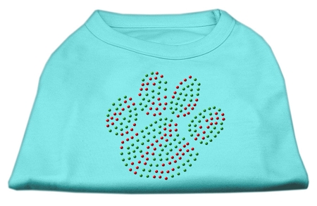 Holiday Paw Rhinestone Shirts Baby Blue XS