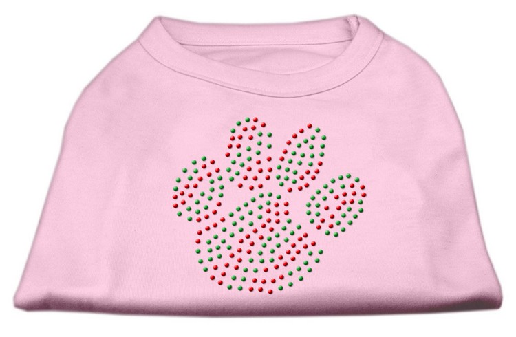 Holiday Paw Rhinestone Shirts Light Pink XS