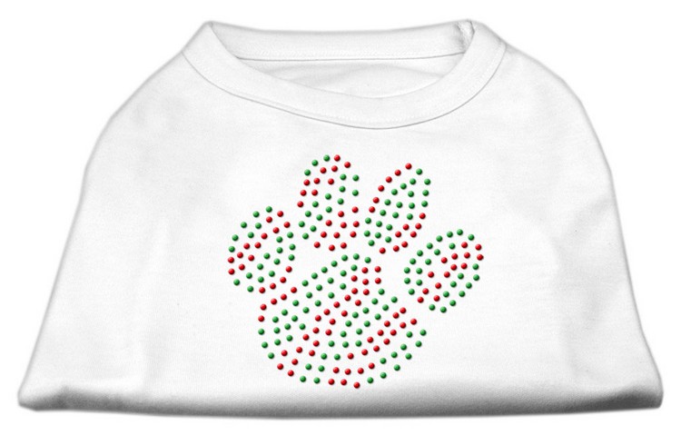 Holiday Paw Rhinestone Shirts White XS