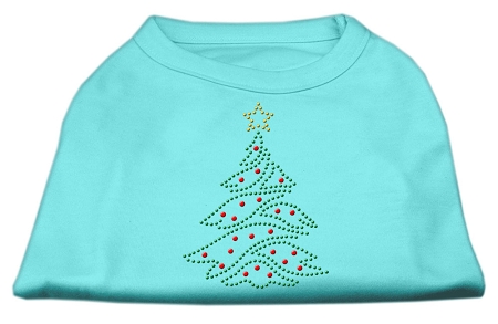 Christmas Tree Rhinestone Shirt Aqua XS