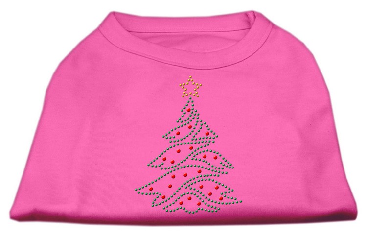 Christmas Tree Rhinestone Shirt Bright Pink XS