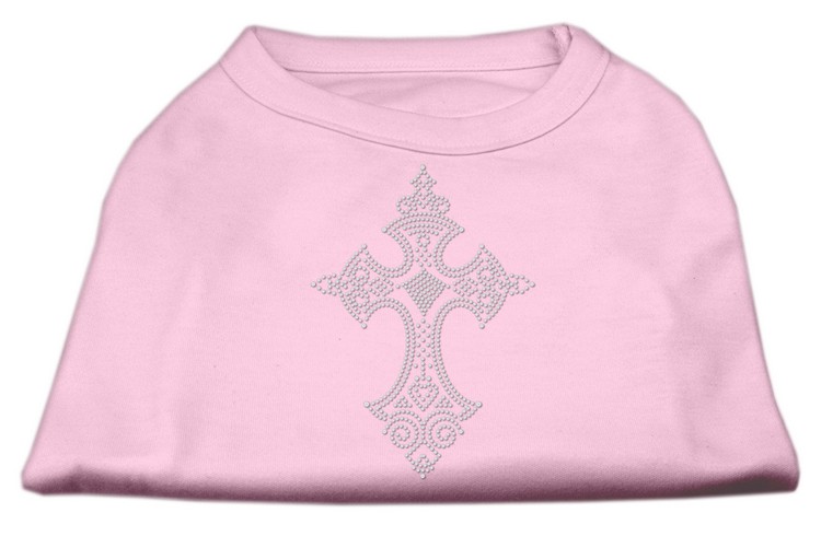 Rhinestone Cross Shirts Light Pink XS