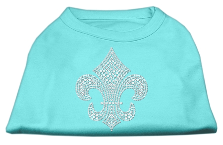 Silver Fleur de lis Rhinestone Shirts Aqua XS