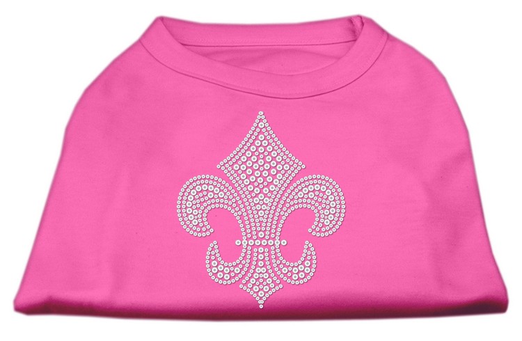 Silver Fleur de lis Rhinestone Shirts Bright Pink XS