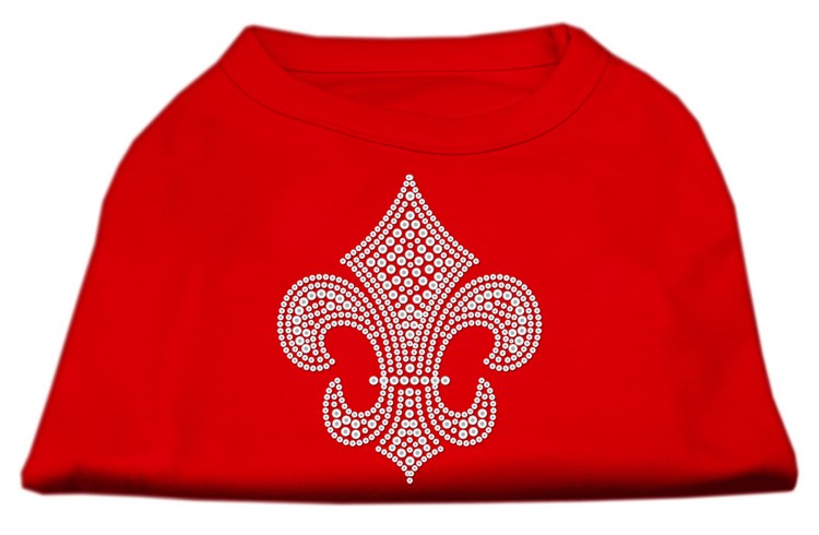 Silver Fleur de lis Rhinestone Shirts Red XS