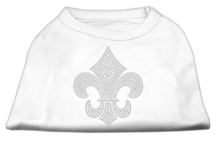 Silver Fleur de lis Rhinestone Shirts White XS