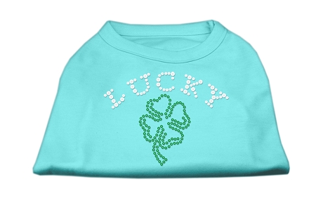 Four Leaf Clover Outline Rhinestone Shirts Aqua L