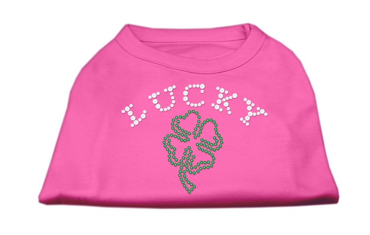 Four Leaf Clover Outline Rhinestone Shirts Bright Pink S