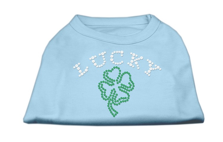 Four Leaf Clover Outline Rhinestone Shirts Baby Blue L