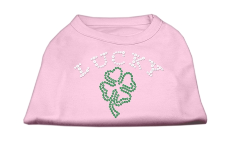 Four Leaf Clover Outline Rhinestone Shirts Light Pink L