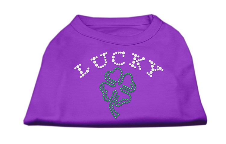 Four Leaf Clover Outline Rhinestone Shirts Purple XS