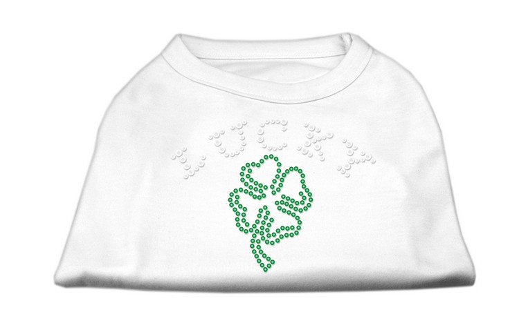 Four Leaf Clover Outline Rhinestone Shirts White S