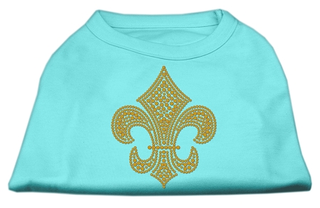 Gold Fleur De Lis Rhinestone Shirts Aqua XS