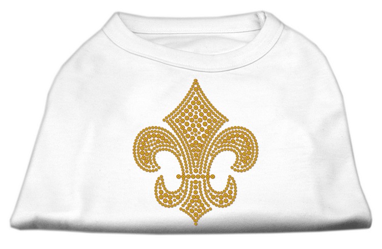 Gold Fleur De Lis Rhinestone Shirts White XL