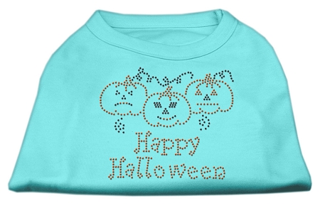 Happy Halloween Rhinestone Shirts Aqua XS