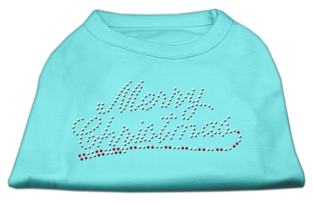 Merry Christmas Rhinestone Shirt Aqua XS