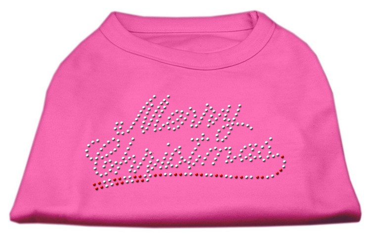 Merry Christmas Rhinestone Shirt Bright Pink XS