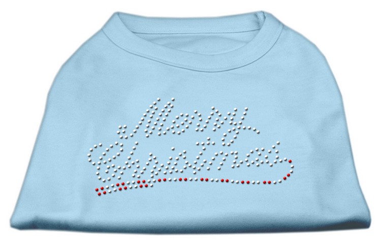 Merry Christmas Rhinestone Shirt Baby Blue XS