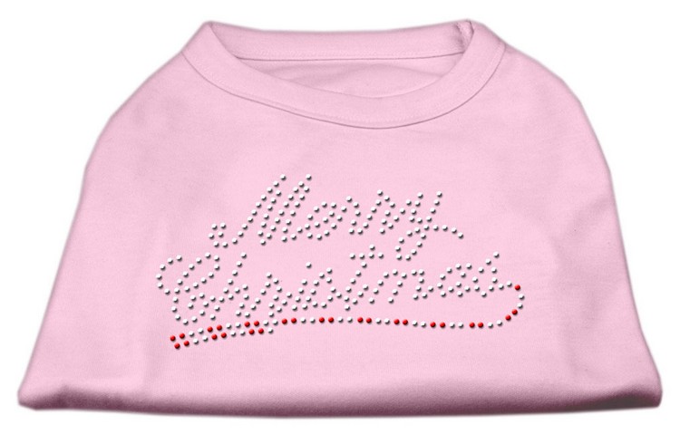 Merry Christmas Rhinestone Shirt Light Pink XS