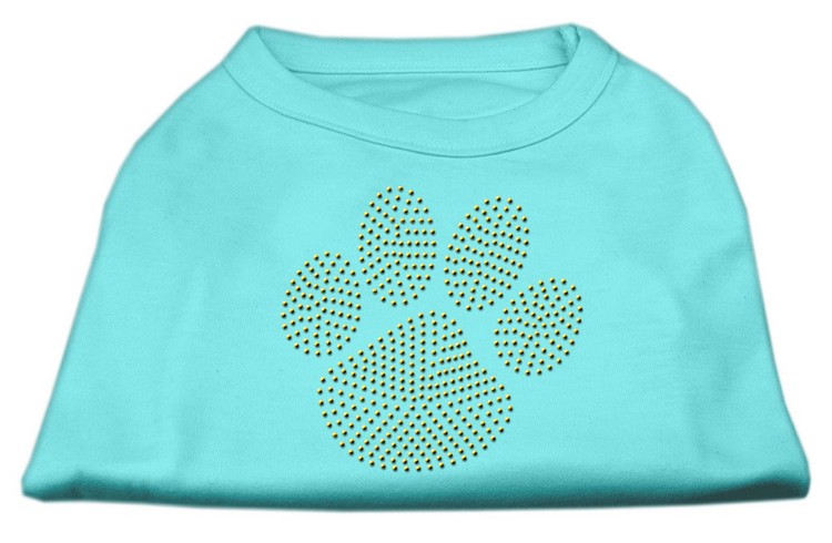 Gold Paw Rhinestud Shirt Aqua XS