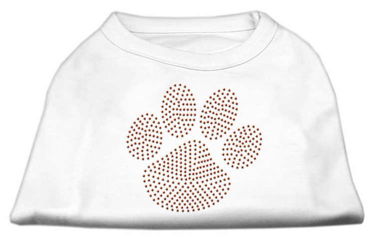 Orange Paw Rhinestud Shirts White XL