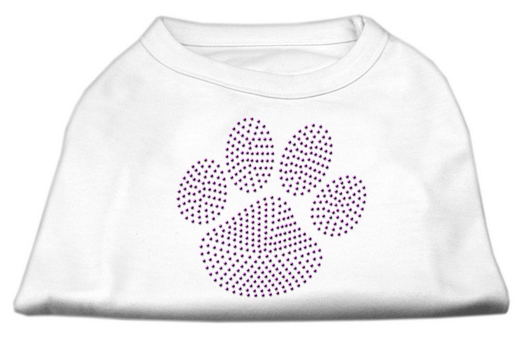 Purple Paw Rhinestud Shirts White XS