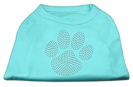 Clear Rhinestone Paw Shirts Aqua XL