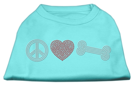 Peace Love and Bone Rhinestone Shirt Aqua XS