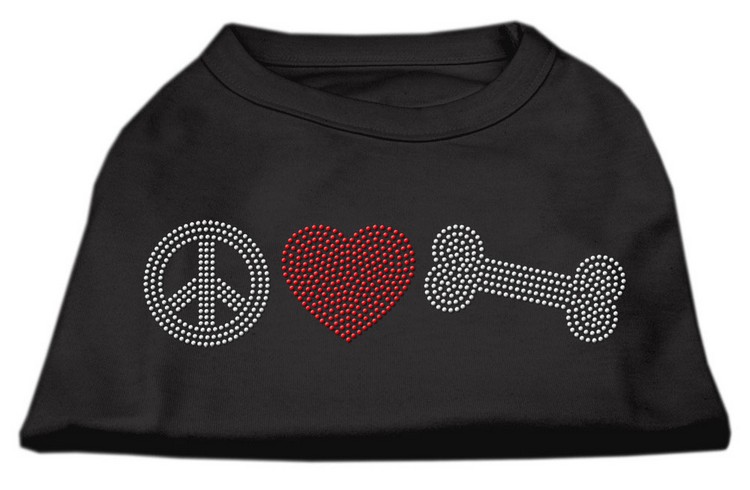 Peace Love and Bone Rhinestone Shirt Black S