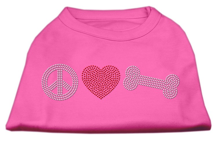 Peace Love and Bone Rhinestone Shirt Bright Pink XS