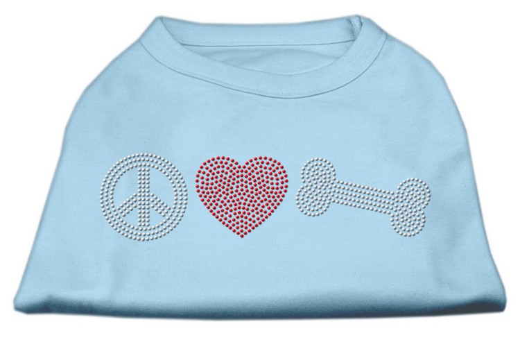 Peace Love and Bone Rhinestone Shirt Baby Blue XS