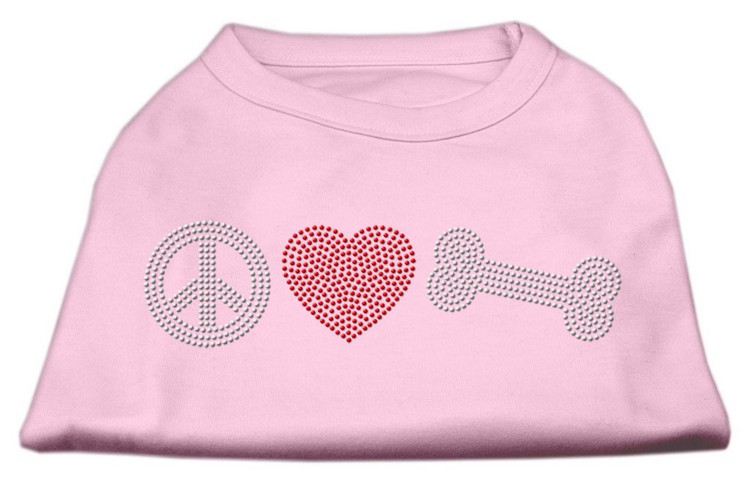 Peace Love and Bone Rhinestone Shirt Light Pink XL