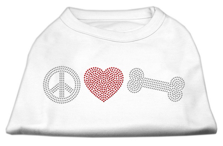 Peace Love and Bone Rhinestone Shirt White L